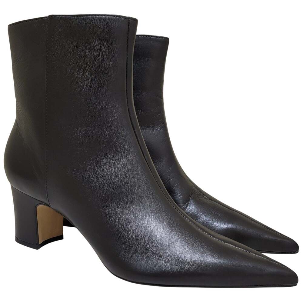 Arezzo Women Jemma Block Heel Pointed Toe Ankle Bootie Size US 11B Black Leather